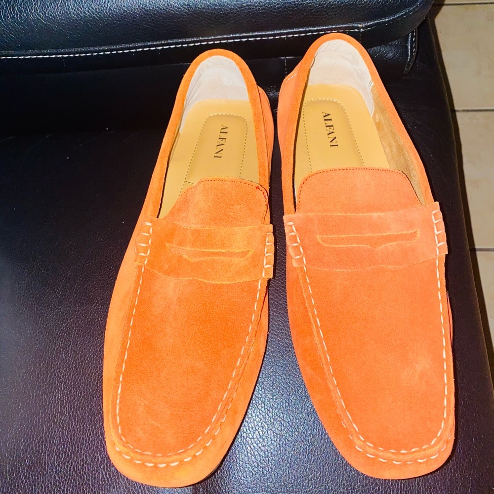 Alfani Mens Textured Suede Loafers Orange Suede